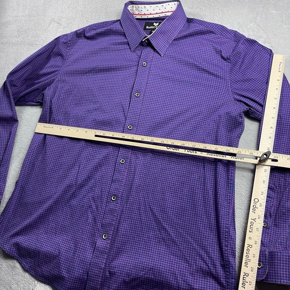 ButterCloth Shirt Mens XL Purple Check Long Sleeve Button Down - Picture 4 of 8